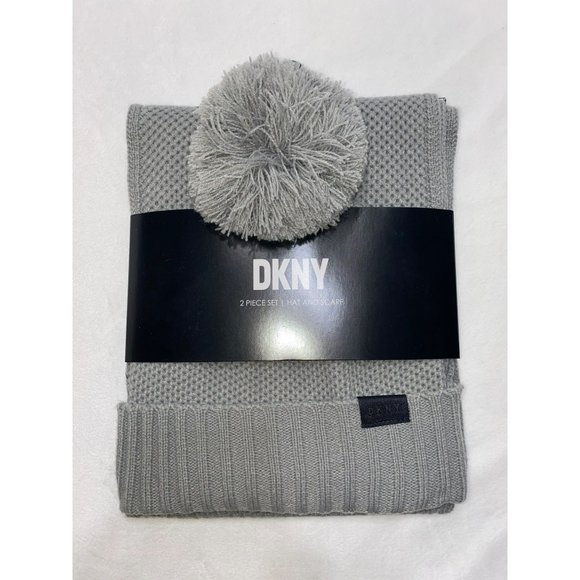 New DKNY 2 Piece Scarf and Pom Beanie Hat - Picture 1 of 5